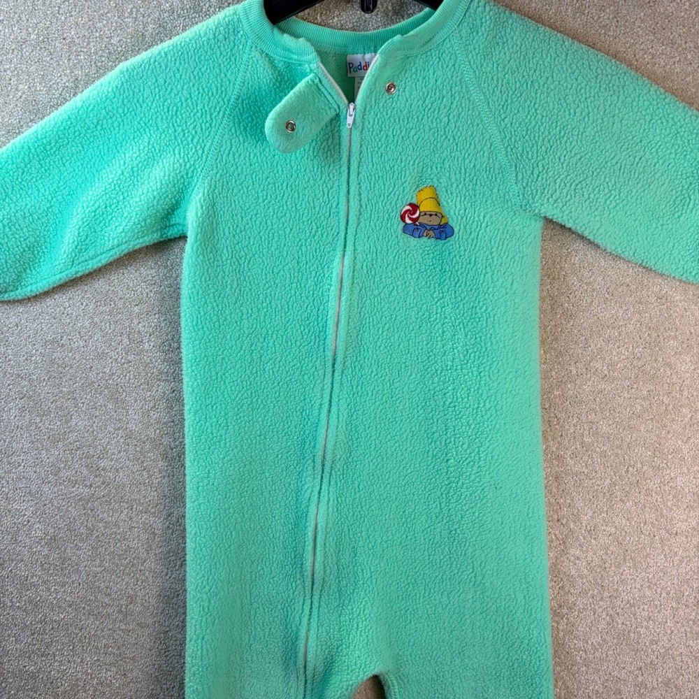 Vintage Paddington Fleece Footed Pajamas Sleepwear Kids‎ 4T Mint Green USA Made